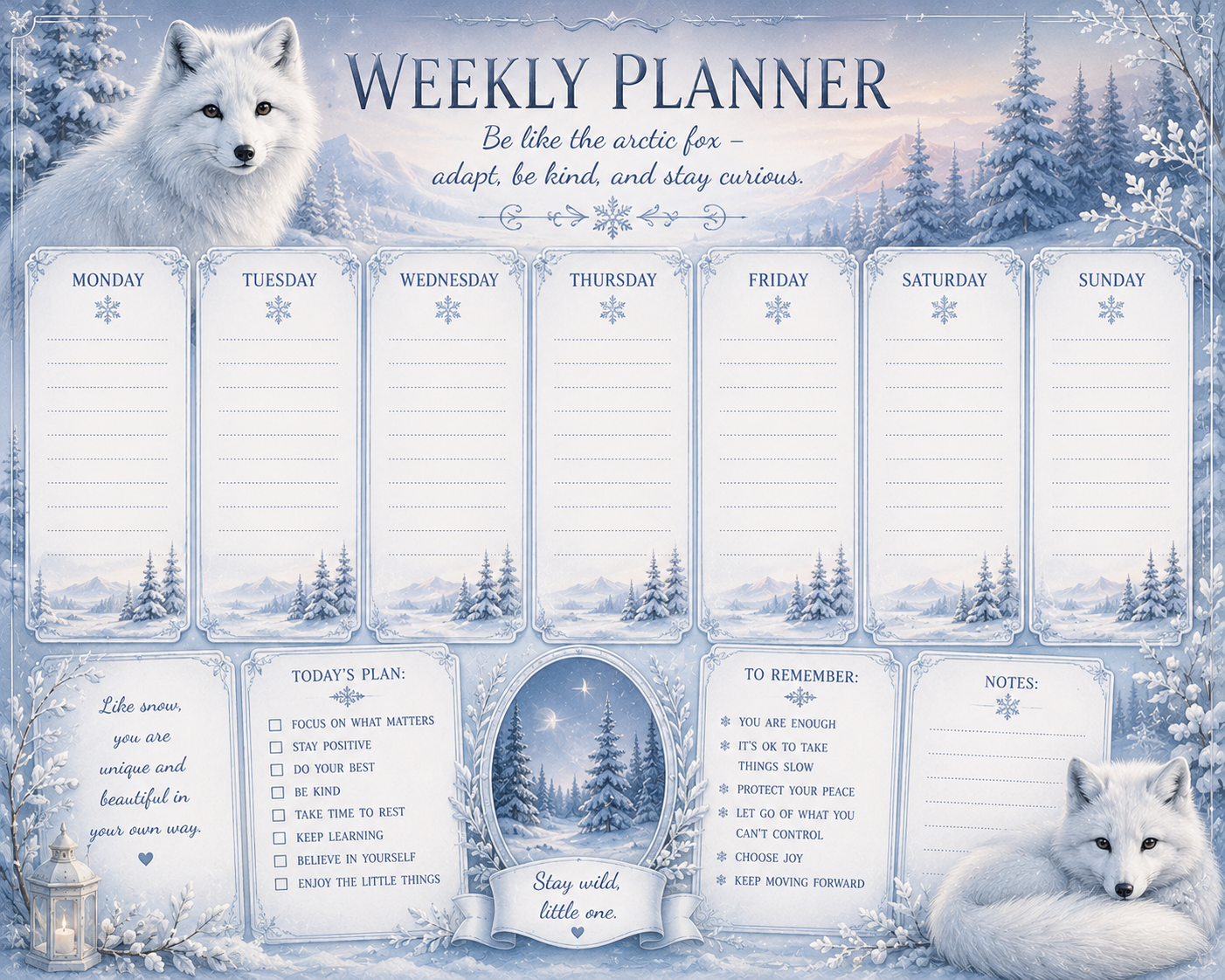 Arctic White Fox Weekly Planner