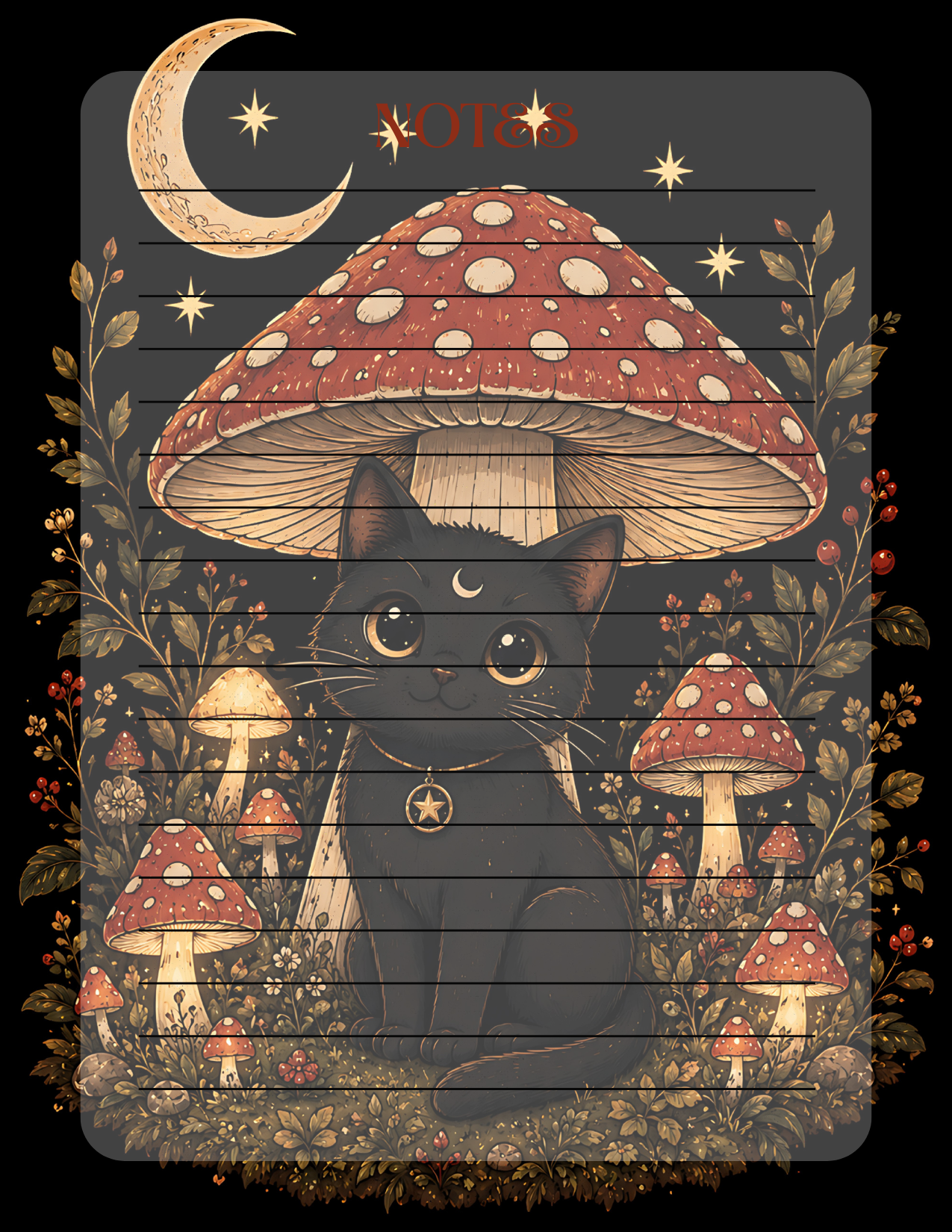 Mushrooms and black cats