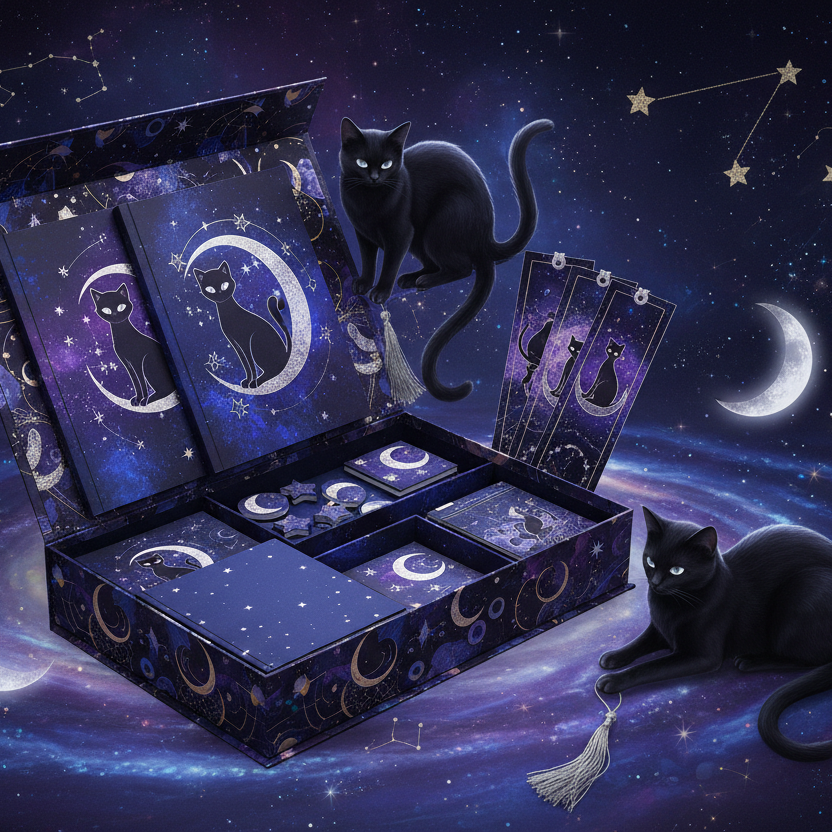 Magical Celestial Black Cats Stationery Box