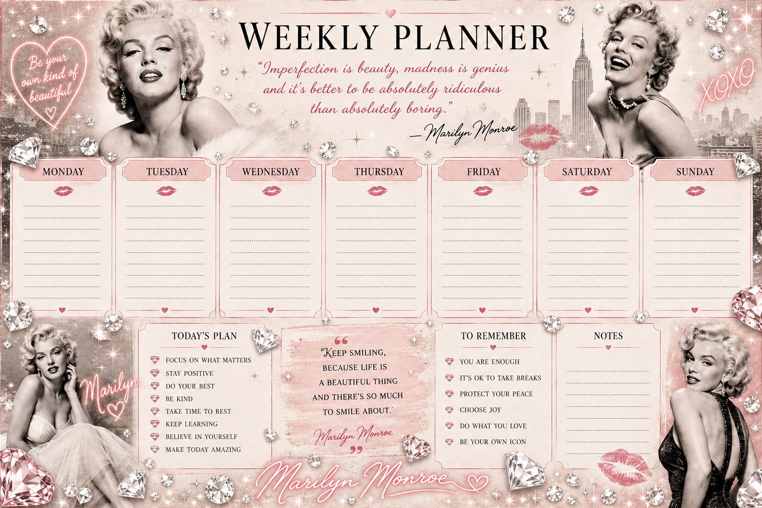 Marlyn Monroe Weekly Planner