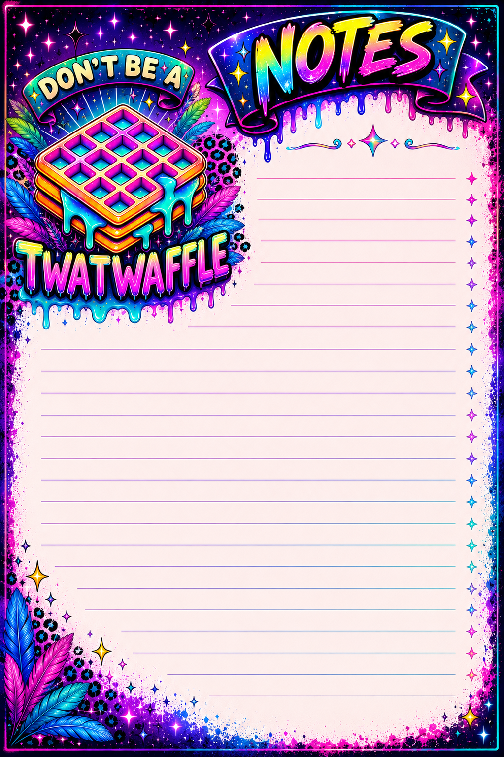 Colorful notepad with text and graphics on a white background