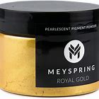 Jar of Meyspring Royal Gold pearlizing pigment powder with a black lid.