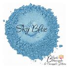 Blue powder labeled 'Sky Blue' with a brand name on a white background